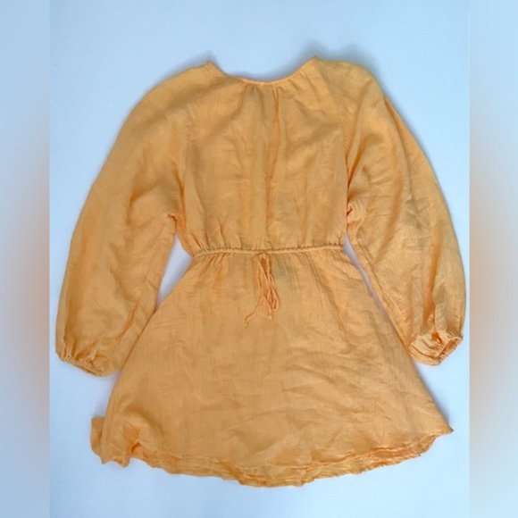 Faithfull the Brand Constance Linen Gauze Minidress Saffron orange Yellow Large - Picture 5 of 10